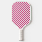 Diagonales rosa-weiß gestreiftes Muster Pickleball Schläger (Rückseite)
