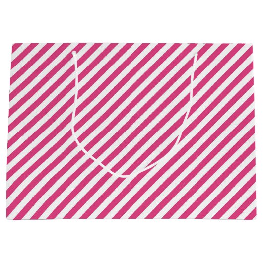 Diagonales rosa-weiße Streifenmuster Große Geschenktüte (Vorderseite)