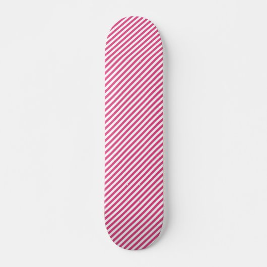 Diagonales rosa-weiße Streifenmuster Skateboard (Vorne)