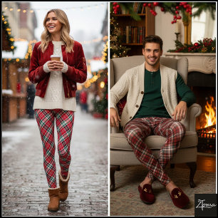 Diagonales rotes grünes dichtes Tartan Karo Leggings