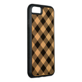 Diagonales schwarzes Gingham-Muster auf Kirschholz Carved Wood iPhone Hülle (Rechts)