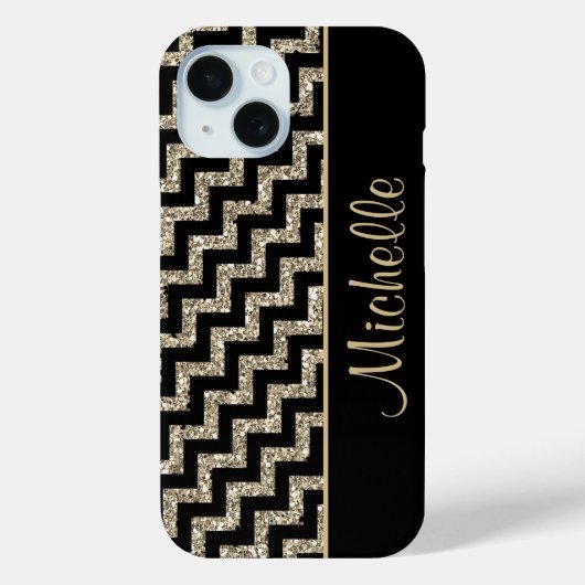 Diagonales schwarzes Zickzack Gold personalisiert Case-Mate iPhone Hülle (Rückseite)