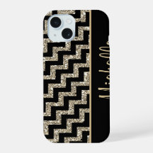 Diagonales schwarzes Zickzack Gold personalisiert