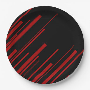 Diagonallinien in Rot und Schwarz Pappteller
