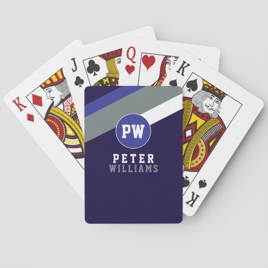 Diagonally Striped Playing Cards Monogrammed Blue Spielkarten (Rückseite)