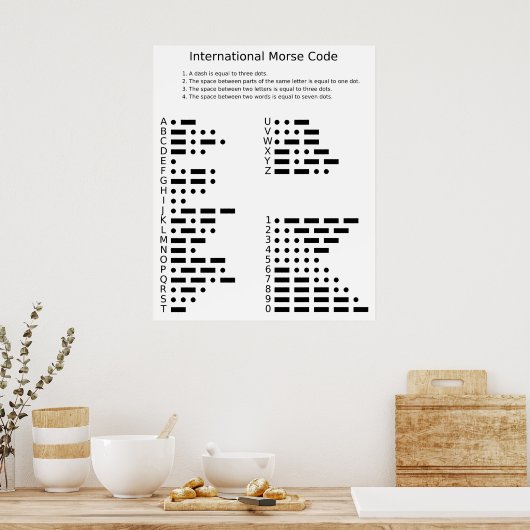 Diagramm der Morse-Code-Buchstaben und -Zahlen Poster (Küche)