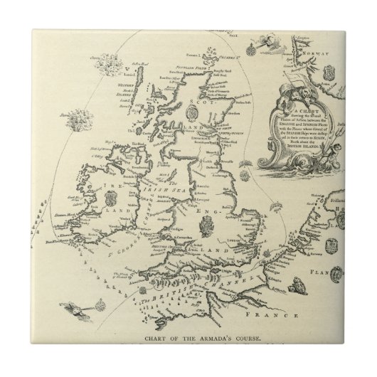 Diagramm des Kurses der spanischen Armada Fliese (Vorderseite)