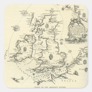Diagramm des Kurses der spanischen Armada Quadratischer Aufkleber