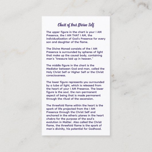 Diagramm eures göttlichen Selbst Telefonnummerkarte (Rückseite)