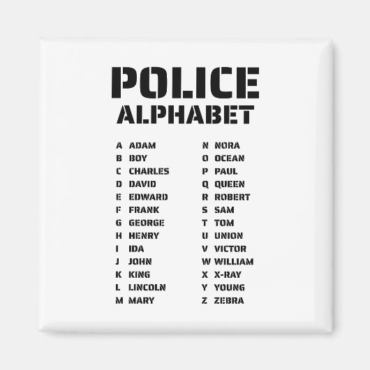 Diagramm Phonetischer Code der Polizei Magnet (Vorne)