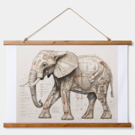 Diagrammatic African Elephant Wandteppich Mit Holzrahmen