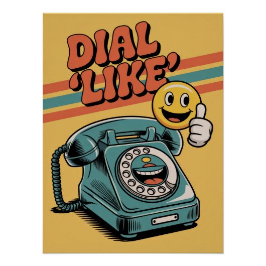"Dial 'Like'" Retro Phone with Pop Art Emoji Poster (Vorderseite)