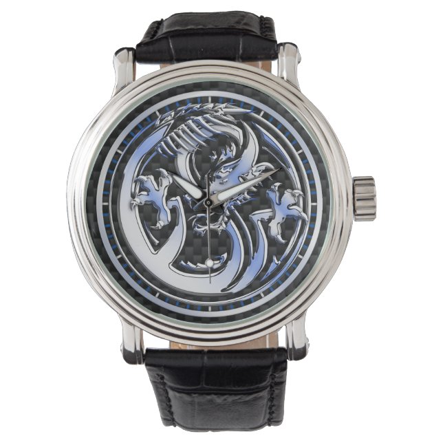 Dial Print im Chrome-Stil Dragon Abzeichen Carbon  Armbanduhr (Vorderseite)