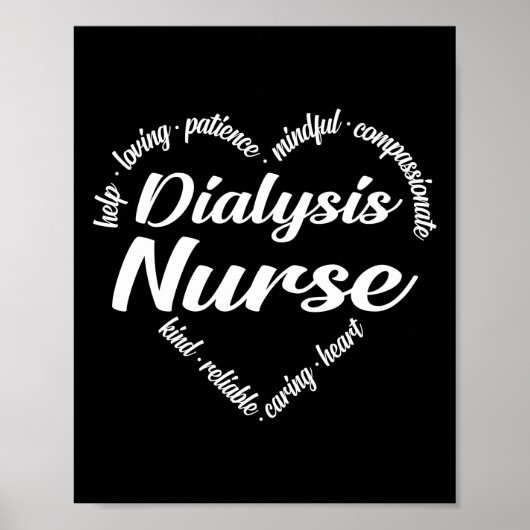Dialyse Nurse Herz Word Cloud Poster (Vorne)