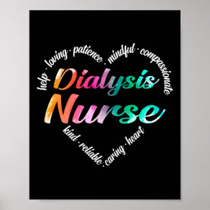 Dialyse Nurse Herz Word Cloud Watercolor Rainbow Poster