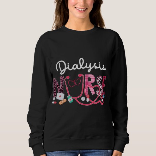 Dialyse Nurse Leopard Karierte Liebe Herz Stethosc Sweatshirt (Vorderseite)