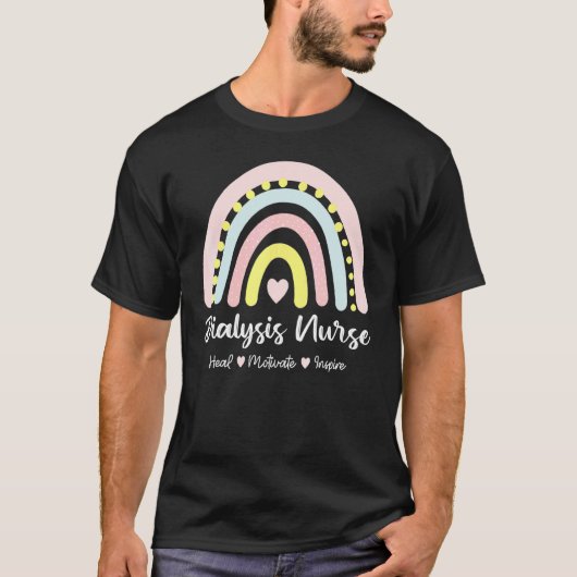 Dialysis Nurse Heal Motivate Inspiriert Boho Rainb T-Shirt (Vorderseite)