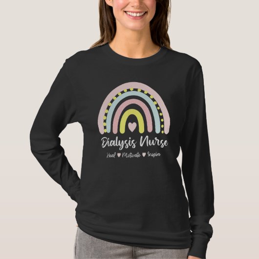Dialysis Nurse Heal Motivate Inspiriert Boho Rainb T-Shirt (Vorderseite)