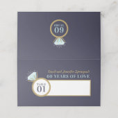 Diamant 60. Hochzeitstag blauer Tisch Platz Platzkarte (Außenseite Aufgefaltet)