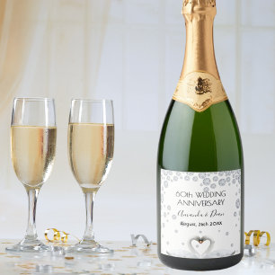 Diamant 60. Hochzeitstag Weiße Schwäne Weinetikett