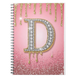 Diamant Anfangsbuchstabe D Gold Rosa Geschenk für  Notizblock