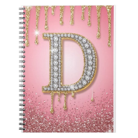 Diamant Anfangsbuchstabe D Gold Rosa Geschenk für  Notizblock (Vorderseite)