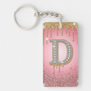 Diamant Anfangsbuchstabe D Gold Rosa Geschenk für  Schlüsselanhänger