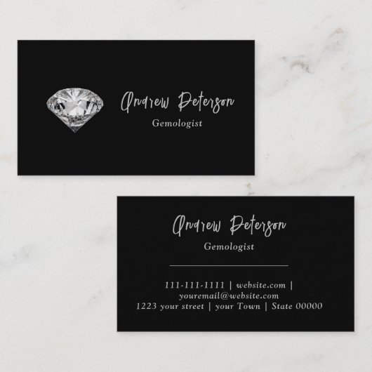 Diamant auf schwarzem Hintergrund mit Silberskript Visitenkarte (Vorne/Hinten)