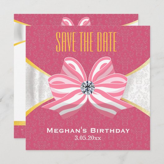 Diamant-Band mit rosa Damaskusmuster Save The Date (Vorne/Hinten)