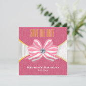 Diamant-Band mit rosa Damaskusmuster Save The Date (Stehend Vorderseite)