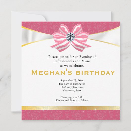 Diamant-Band mit rosa Damaskusmuster Save The Date (Rückseite)