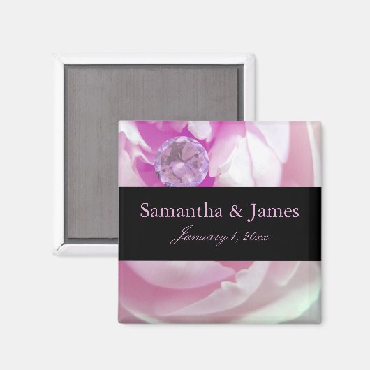 Diamant bei Pink Rose Personal Wedding Magnet (Vorderseite/Rückseite)
