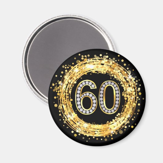 Diamant Bling Nummer 60 Glitzer Confetti | Gold Magnet (Vorderseite/Rückseite)