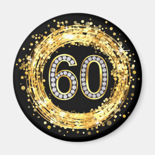 Diamant Bling Nummer 60 Glitzer Confetti   Gold Magnet