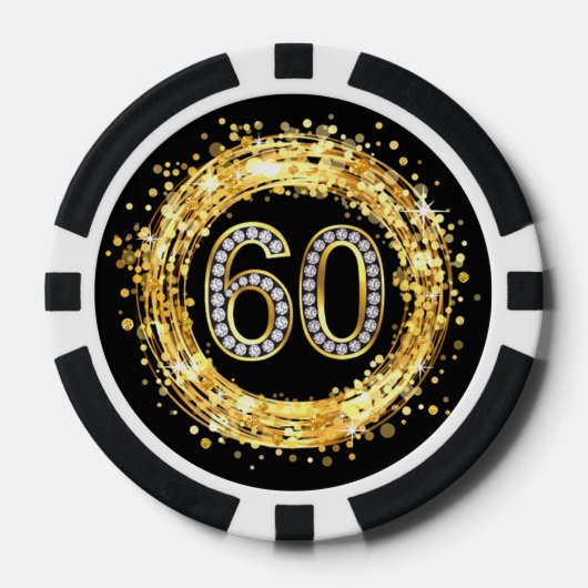 Diamant Bling Nummer 60 Glitzer Confetti | Gold Pokerchips (Vorderseite)