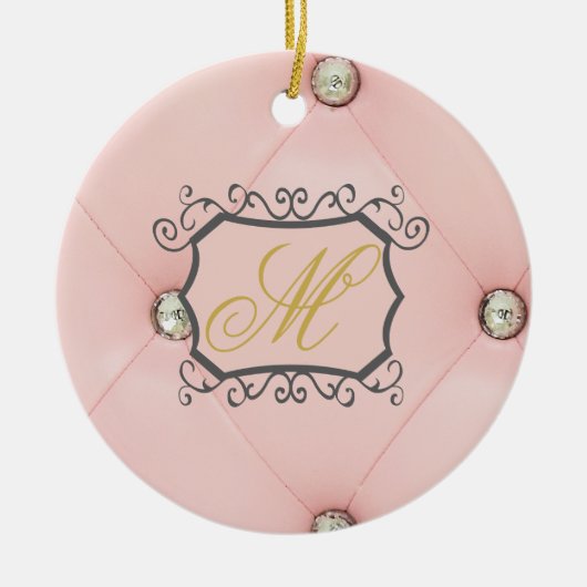Diamant Bling Pink Tufted Leder Muster Ornament (Vorne)