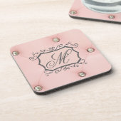 Diamant Bling Pink Tufted Monogram Drink Untersetz Untersetzer (Linke Seite)