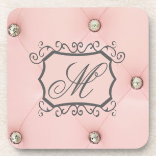Diamant Bling Pink Tufted Monogram Drink Untersetz Untersetzer
