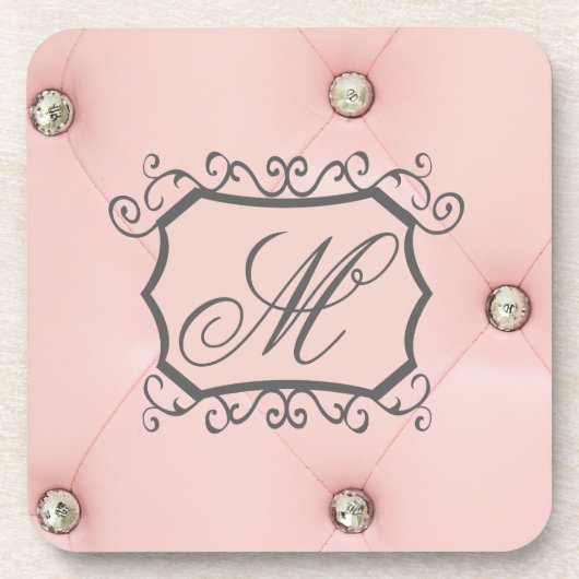 Diamant Bling Pink Tufted Monogram Drink Untersetz Untersetzer (Vorderseite)