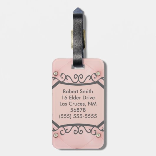 Diamant Bling Pink Tufted Monogram Gepäckanhänger (Rückseite vertikal)