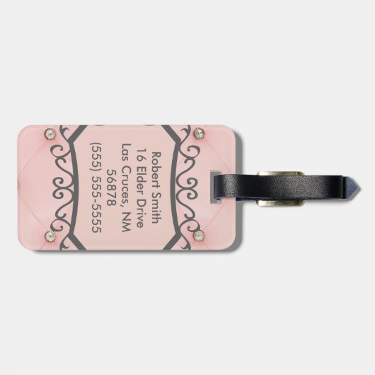 Diamant Bling Pink Tufted Monogram Gepäckanhänger (Rückseite horizontal)