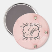 Diamant Bling Pink Tufted Monogram Initial Magnet (Vorderseite/Rückseite)