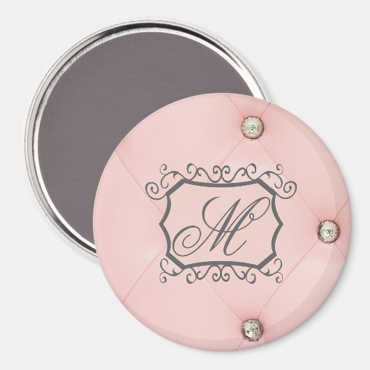 Diamant Bling Pink Tufted Monogram Initial Magnet (Vorderseite/Rückseite)