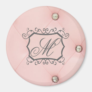 Diamant Bling Pink Tufted Monogram Initial Magnet