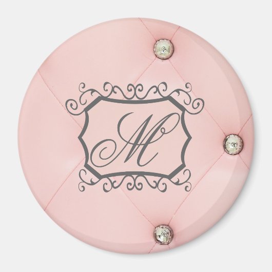 Diamant Bling Pink Tufted Monogram Initial Magnet (Vorne)