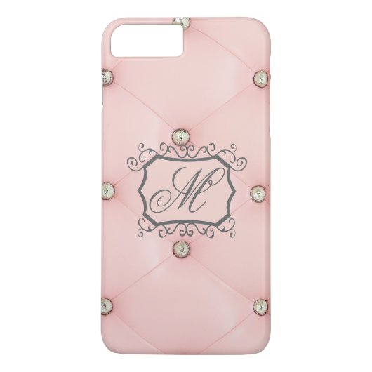 Diamant Bling Pink Tufted Monogram iPhone 7+ Case (Rückseite)