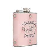 Diamant Bling Pink Tufted Monogram Whiskey Flask Flachmann (Rechts)