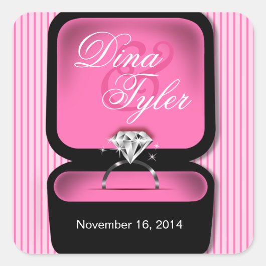 Diamant Bling Ring Box rosa Quadratischer Aufkleber (Vorderseite)