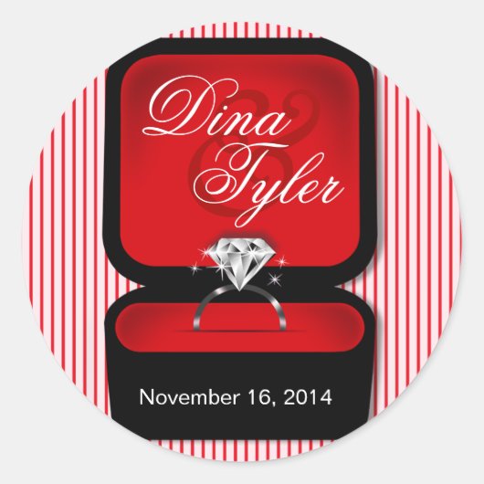 Diamant Bling Ring Box rot Runder Aufkleber (Vorderseite)