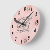 Diamant Bling Rosa Monogramm erste Wand-Uhr Runde Wanduhr (Winkel)